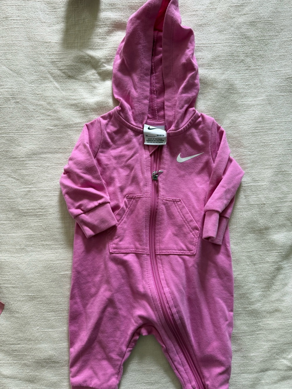 Nike Pink Hooded Zip-Up Baby Romper